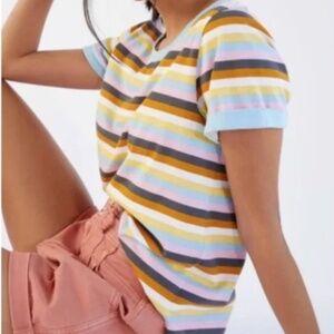 Anthropologie T.la Charmer Ringer Striped Neon Knit Tee - Small